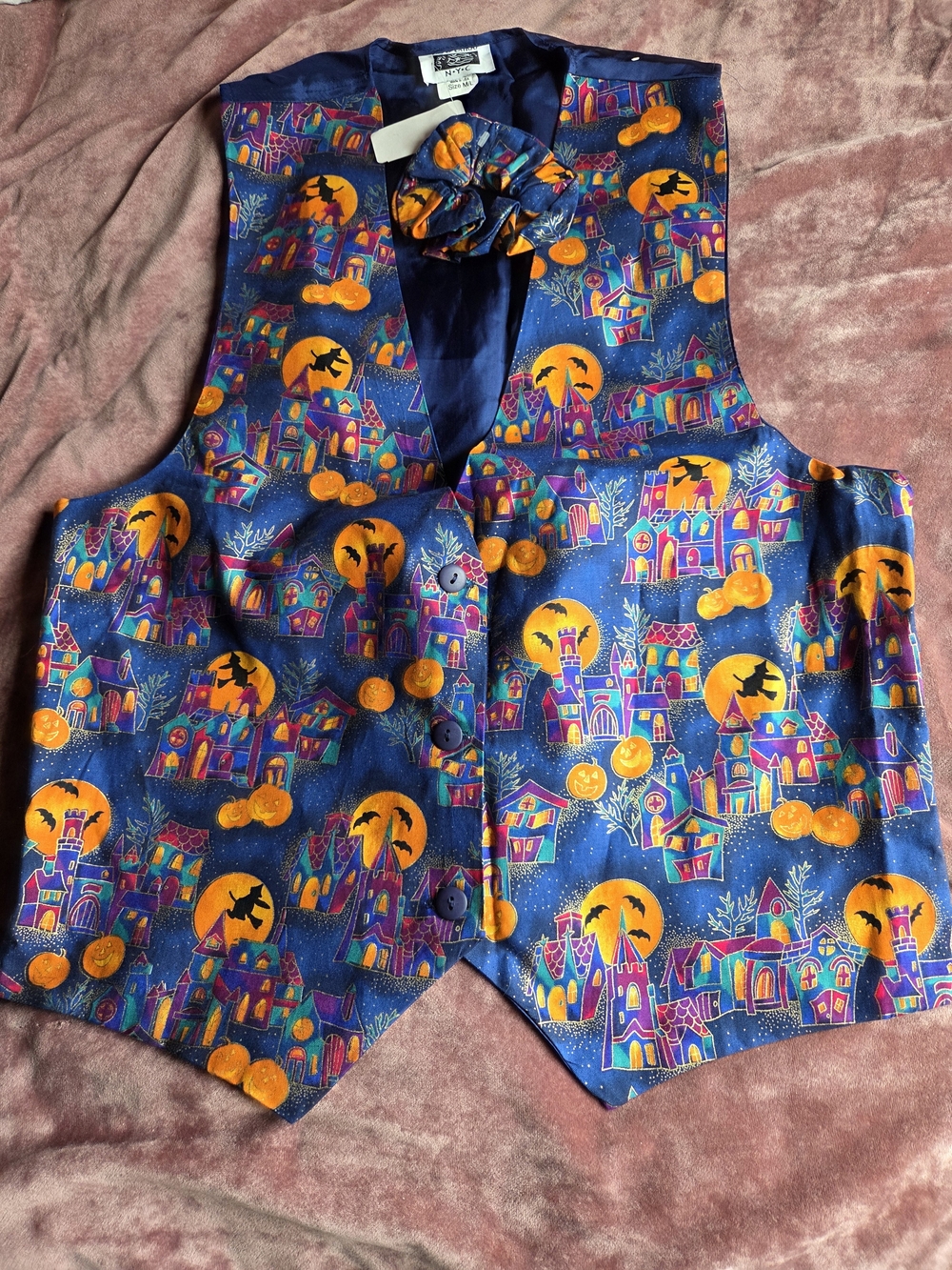Vintage 90s N.Y.C. Halloween Printed Vest W/ Matching Scrunchie M/L NWT